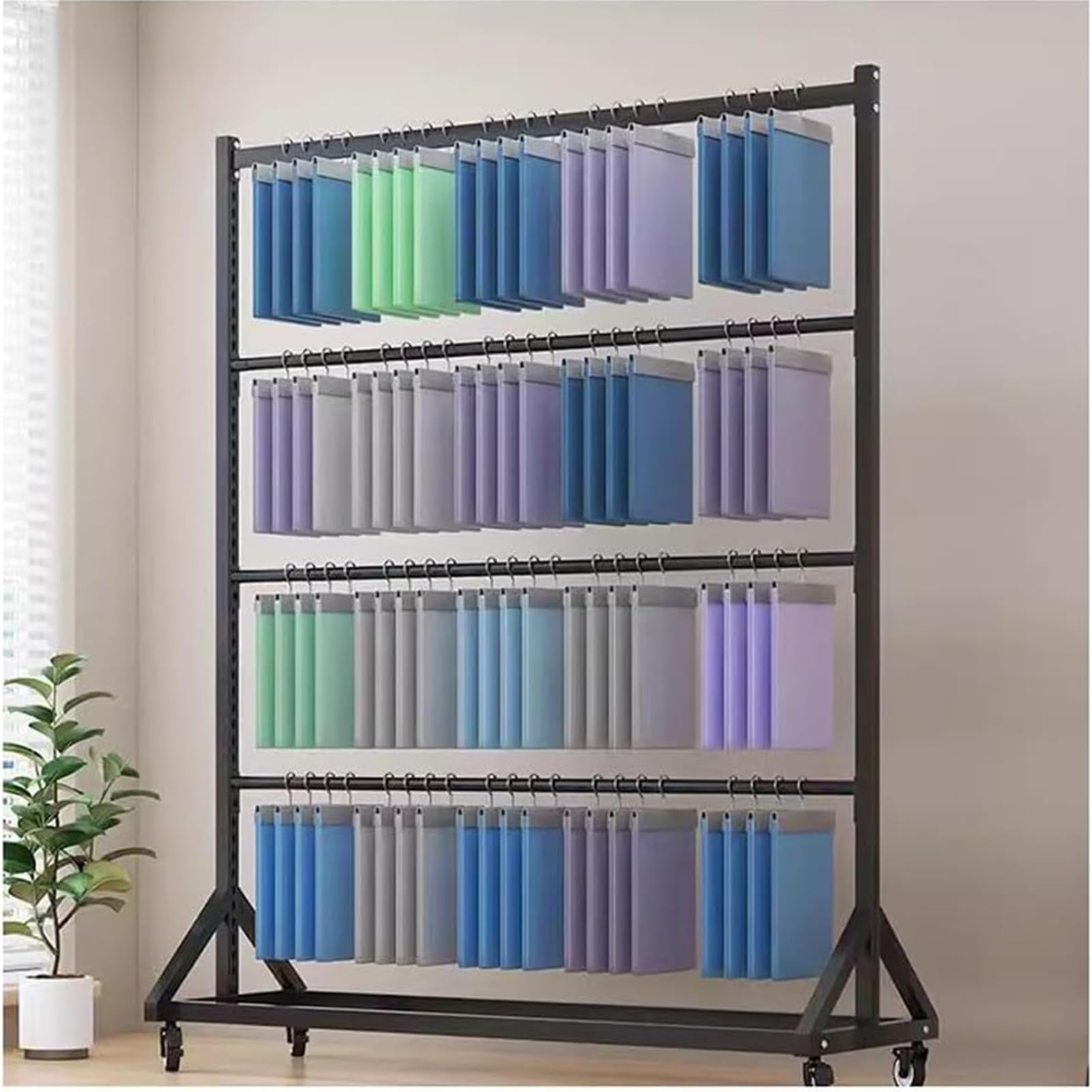 Textile Fabric Roll Storage Rack with Adjustable Hanging Rod, Movable Heavy Duty Metal Clothes Hanger, Commercial Organizer Holder for Curtain Blanket Quilt Scarf Towel Mat Sample Displays(158x45x205c