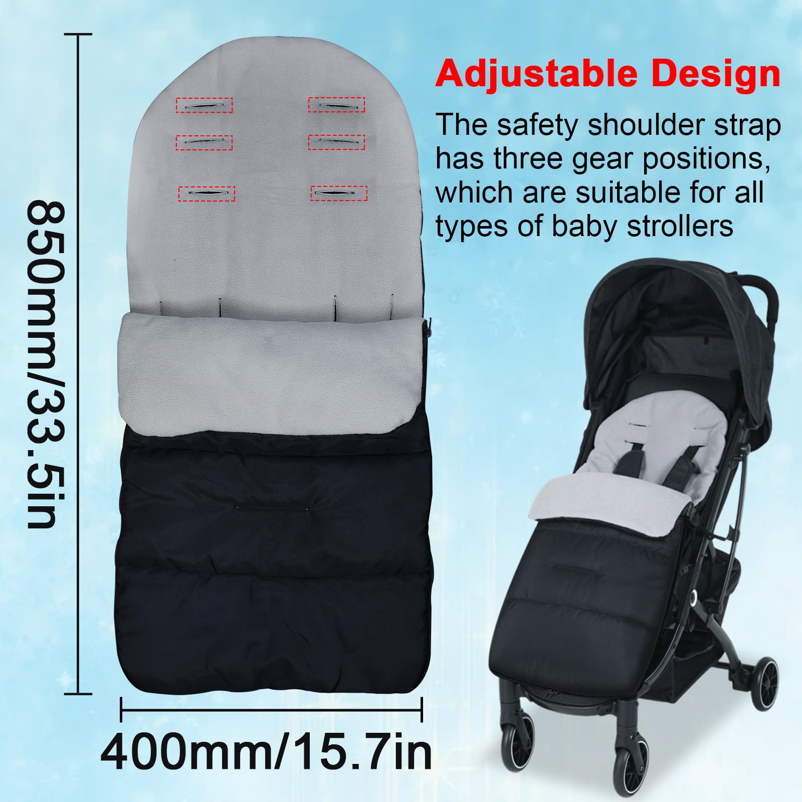 Chancelière Bébé Poussette Universelle, Sac de Couchage Bébé Poussette Hiver, 3 en 1 Chancelières pour Poussettes, Imperméable et Coupe-vent, Réglable pour Bébé de 0 à 36 mois (Gris)
