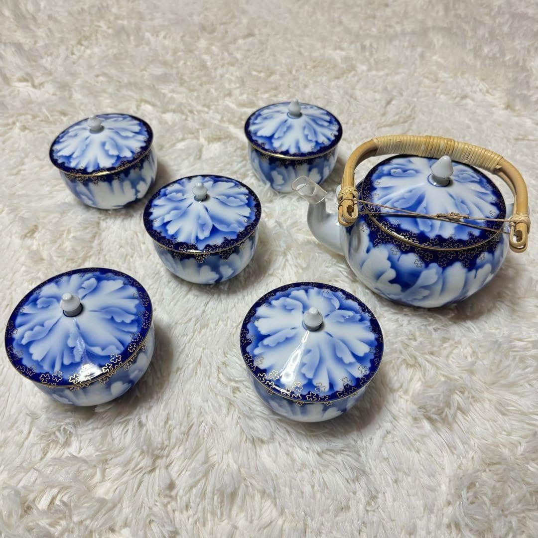 常滑焼　義叟作　伯宝彫り　七福神　急須　湯呑７点セット　茶器　煎茶道具 常滑焼 義叟作 伯宝彫り 七福神 急須 湯呑7点セット 茶器 煎茶