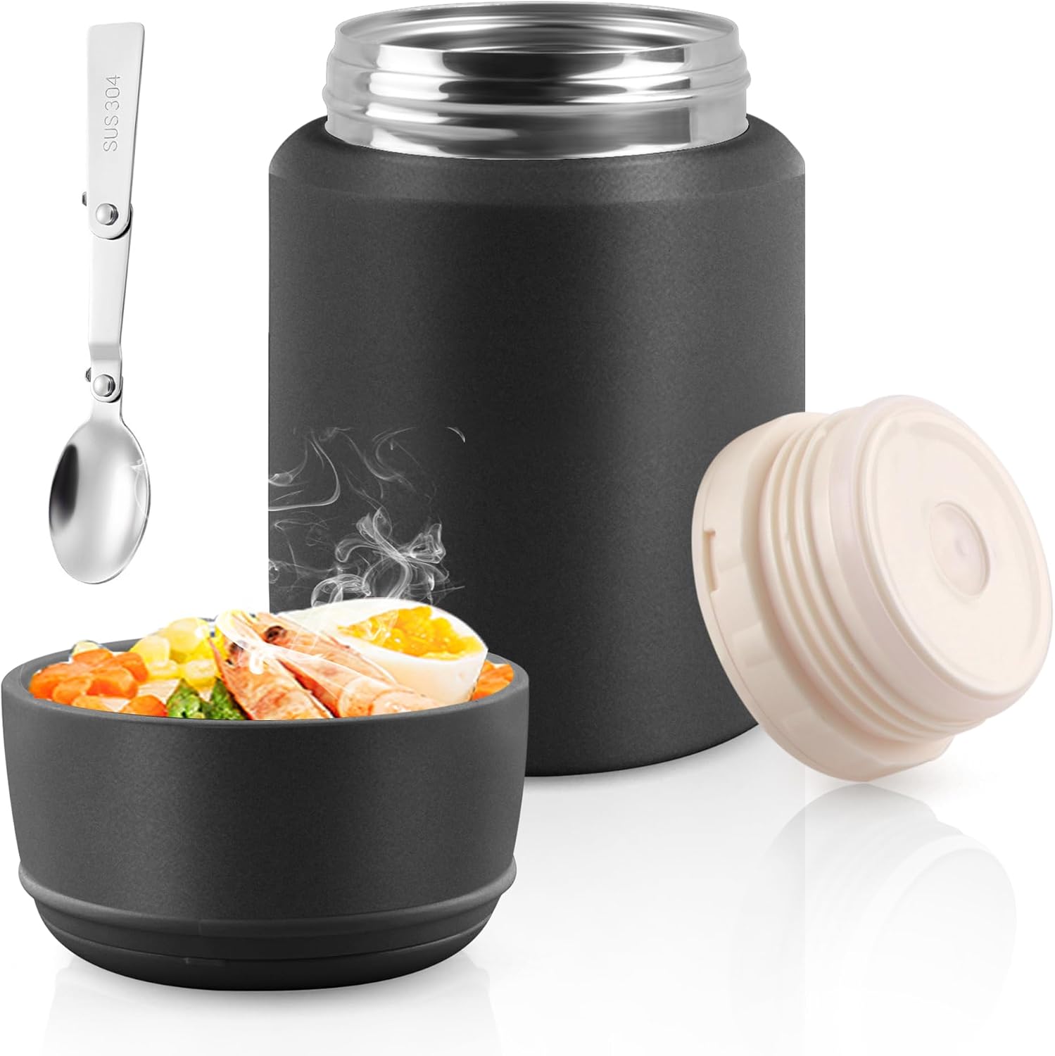 Thermo for Hot & Cold Food, 25oz Insulated Food Jar with Handle Spoon, Thermal Lunch Container, 316 Stainless Steel Lunch Box for Men Women, Keeps food Hot for 12 Hours or Cold for 24 Hours(White)