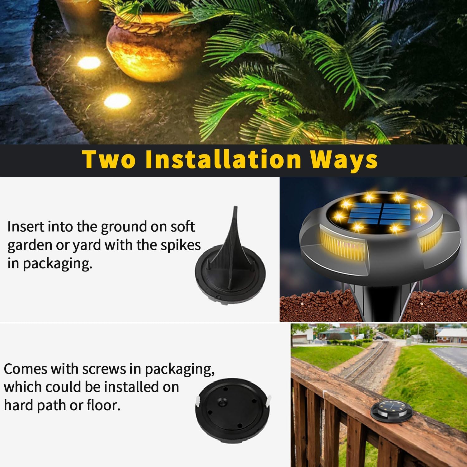 Solar Ground Lights Outdoor Waterproof, 8 Pack 12 LEDs Solar Garden Disk Lights Landscape Lighting for Outside Pathway Deck Yard Patio Lawn Driveway Walkway Deco (Warm Lights)