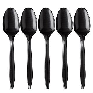 100 Plastic Spoons Black Medium Weight | Plastic Cutlery Disposable Spoons Utensils - Durable Plasticware Teaspoons Cutlery | Great For Celebrations, Parties, Travels, Events, And Everyday Use