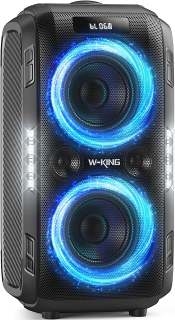 W-KING 270W PEAK Bluetooth Speaker Wireless Portable Loudest Party Boom Box Haut Parleur Bluetooth/Massive 125dB/12 Custom Bass, 2*6.5'' Woofers-Super Bass/IPX5/MIC>R in/USB/TF/AUX,Removable Battery