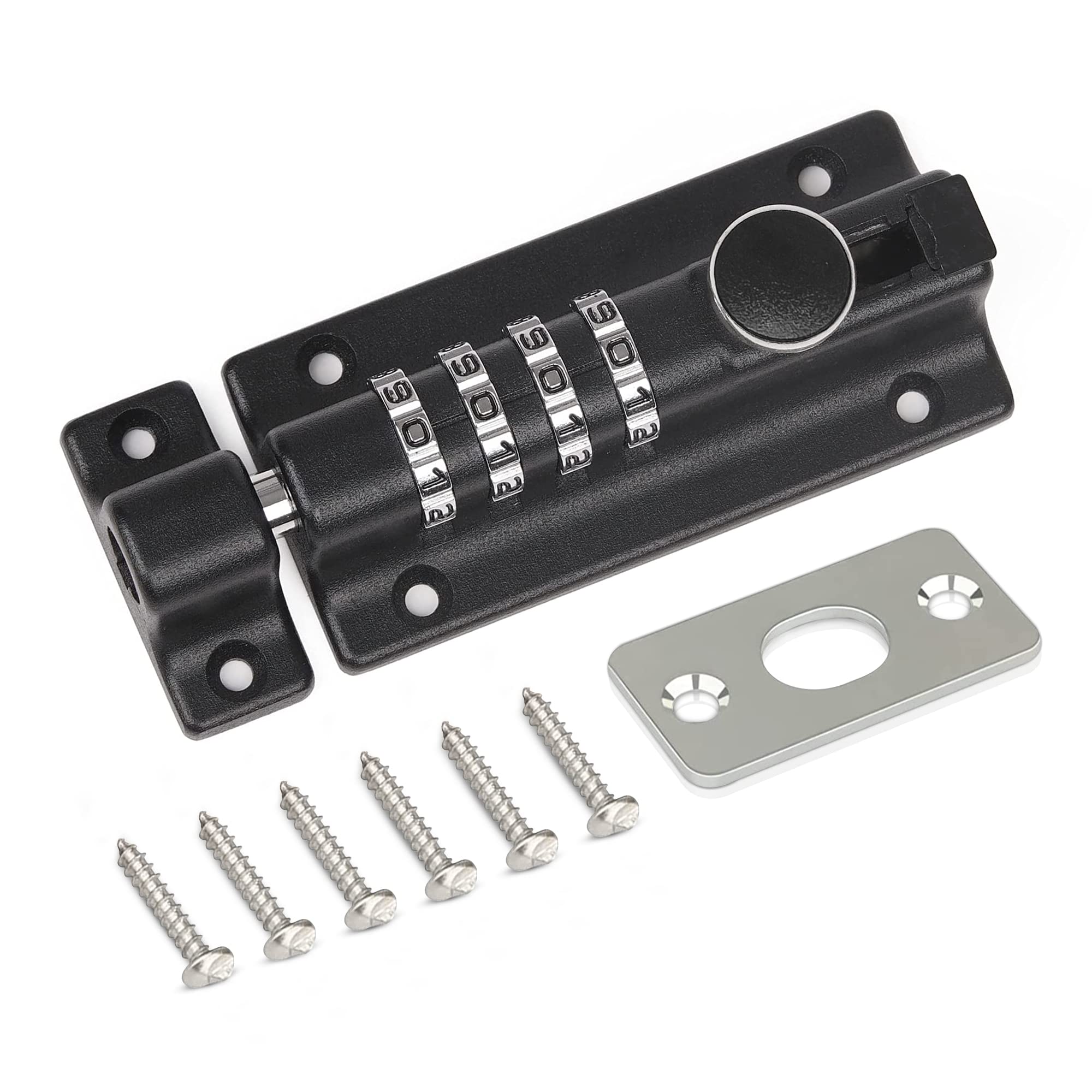 Combination Lock Bolt Door Lock with 6 Pcs Anti-Tamper Security Fixing Screws - Combination Bolt Lock Ideal for Garden & Garage Doors - Weather-Proof Combination Locking Bolt for Indoors & Outdoors
