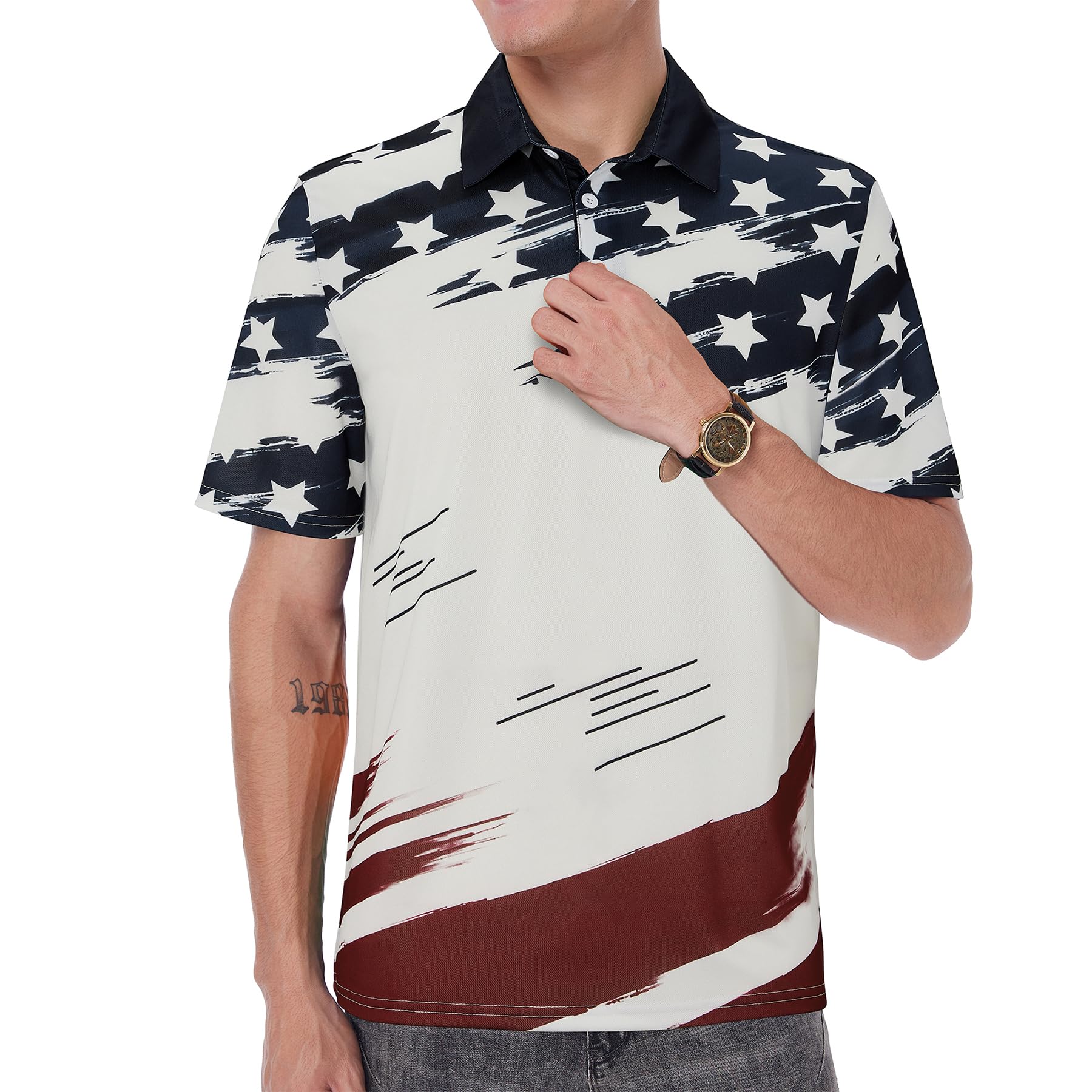 ZandoMens Striped Polo Shirts for Theme Short Sleeve Mardi Gras Shirt Golf Rainbow Pride Shirt Men American Flag Shirt