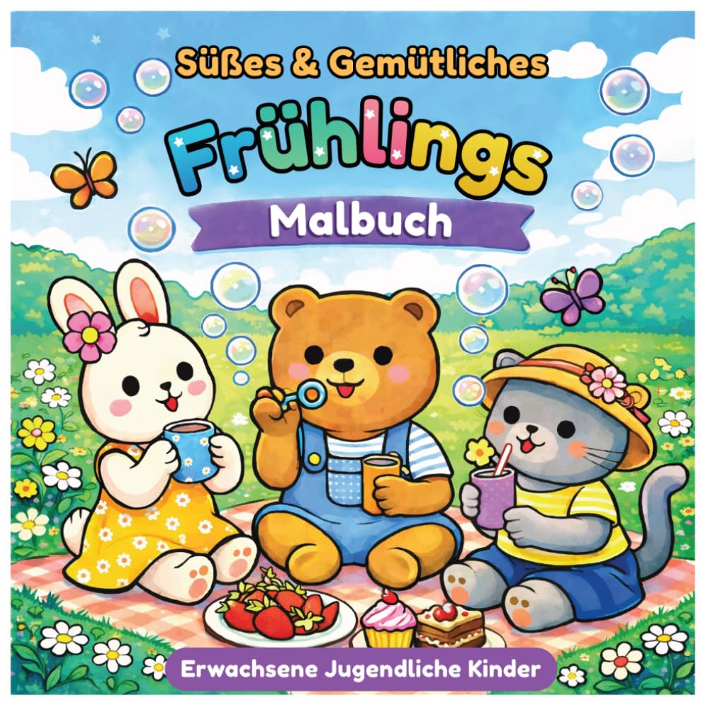 Süßes & Gemütliches Frühlings-Malbuch für Erwachsene Jugendliche und Kinder: Niedliche Frühlings- und Ostermotive mit Tieren Blumen und gemütlichen ... Entspannung Kreativität und zum Stressabbau