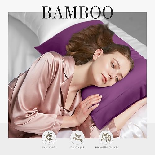 Miniatura 2 de WishSmile Juego de 2 fundas de almohada de bambú refrescantes, transpirables, sedosas, suaves, absorben la humedad para personas que duermen con