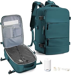 Vacuum Backpack Travel,Air Backpack with Pump Personal Item Carry On Backpacks Flight Approved Laptop Work Seal Compression Bags Men Women Vacpack Business College Casual Daypack Peacock Blue