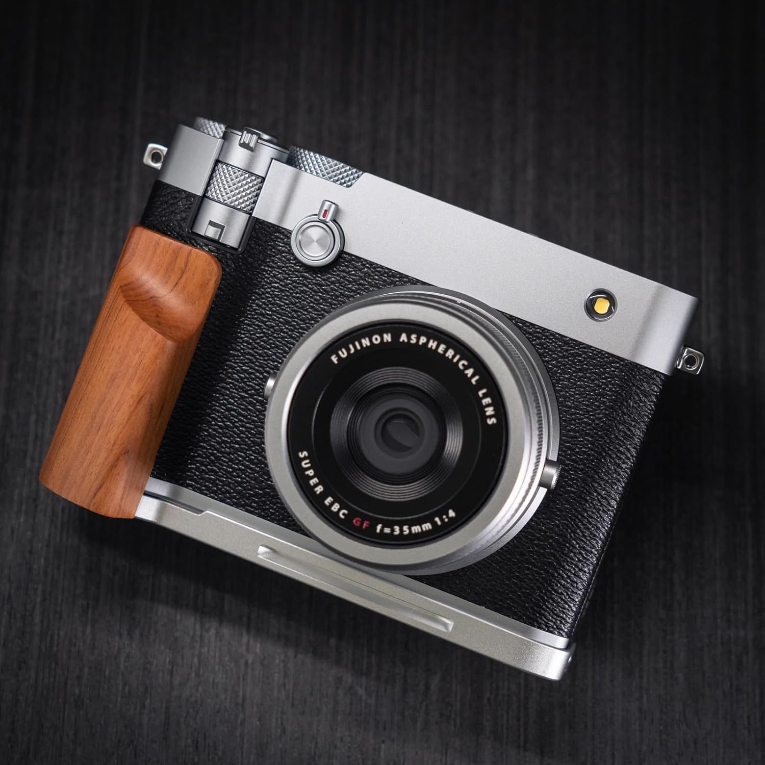 Handmade Wood Hand Grip L Plate Alloy Base for Fu ji Film GFX100RF Camera Holder (Desert Ironwood + Sliver Base)
