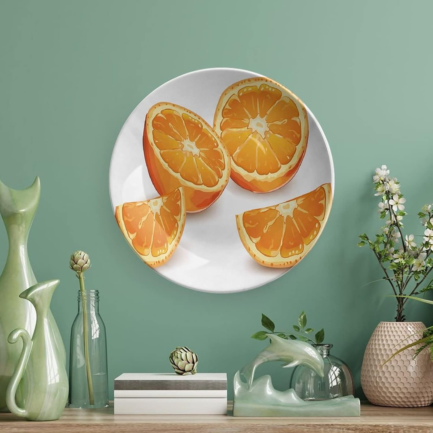 XISUNYA 7 Inch Decorative Plate, Nature Dinner Plate, Fresh Nature Health Citrus Orange Print Ceramic Wall Hanging for Fine Dining Upscale Events, Dinner Parties, Weddings, Catering, Orange and White