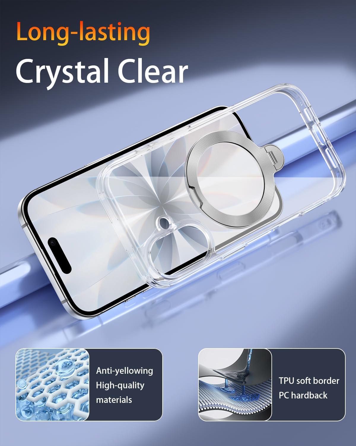 for iPhone 17 Case Clear with 360°Spin Magnetic Stand,Compatible with MagSafe, Military-Grade Slim Protective Cover Kickstand & Ring Holder,Transparent 6.3"