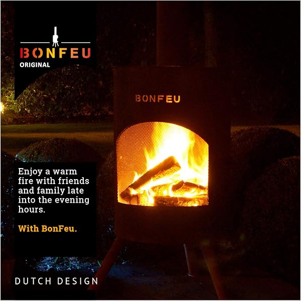 BonFeu BonTon 60 Grate - Patio stove - Fireplace with spark protection for relaxing evenings - Fire column outdoor - Patio fireplace with barbecue grate - Corten steel garden stove - 60x60x205cm - 5
