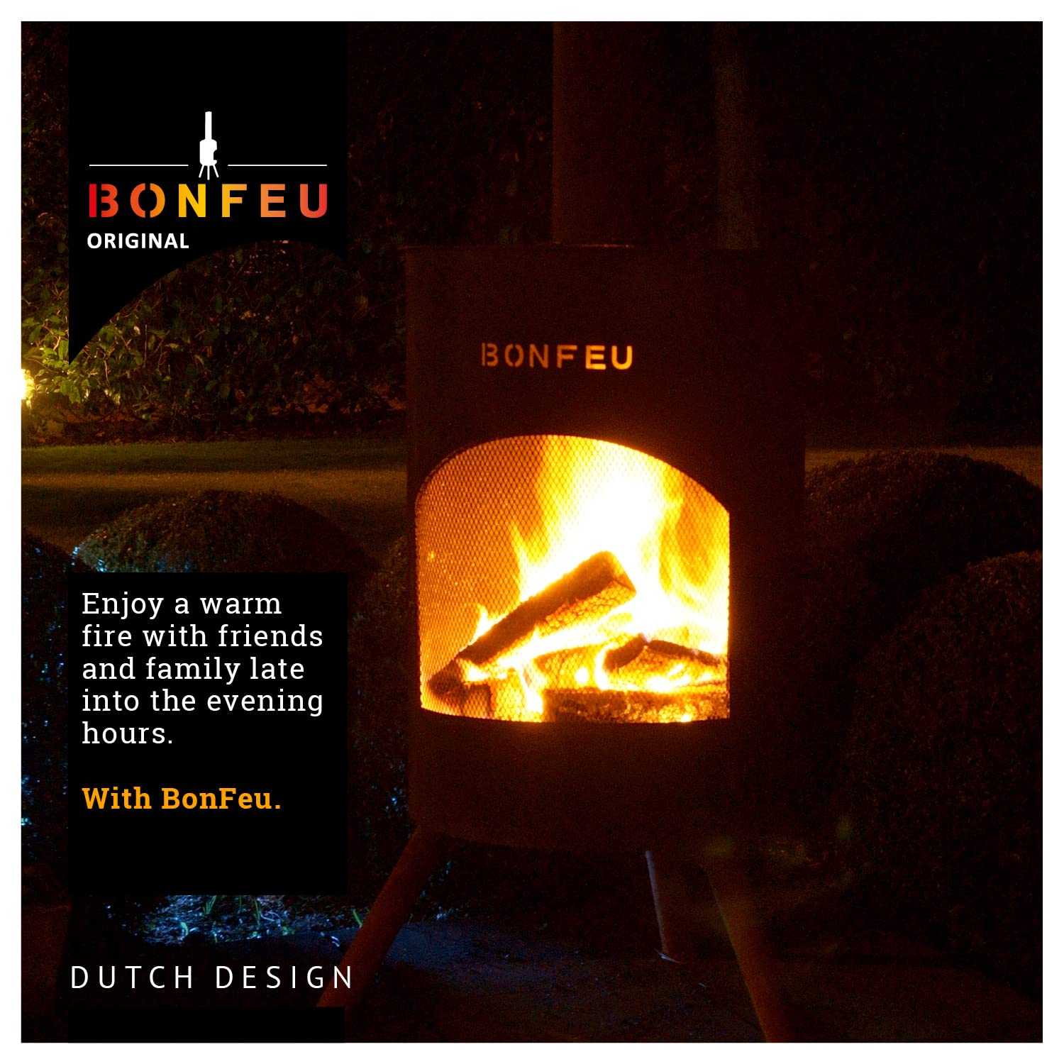 BonFeu BonTon 60 Grate - Patio stove - Fireplace with spark protection for relaxing evenings - Fire column outdoor - Patio fireplace with barbecue grate - Corten steel garden stove - 60x60x205cm - 5