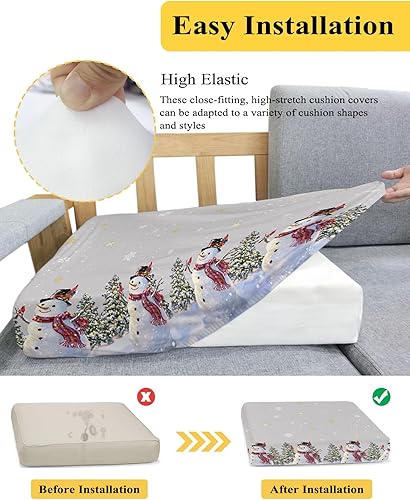 Miniatura 5 de Fundas de cojín para sofá de Navidad con diseño de muñeco de nieve gris, funda elástica para sofá con parte inferior elástica, diseño de árbol de