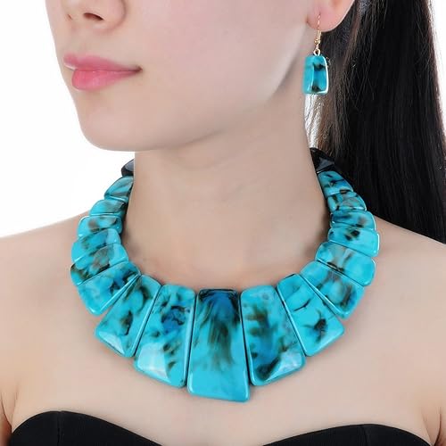 Miniatura 2 de Juego de collar y aretes gruesos vintage, collar novedoso, gargantilla, babero, colgante, collar, aretes, juego de joyas para mujeres y niñas