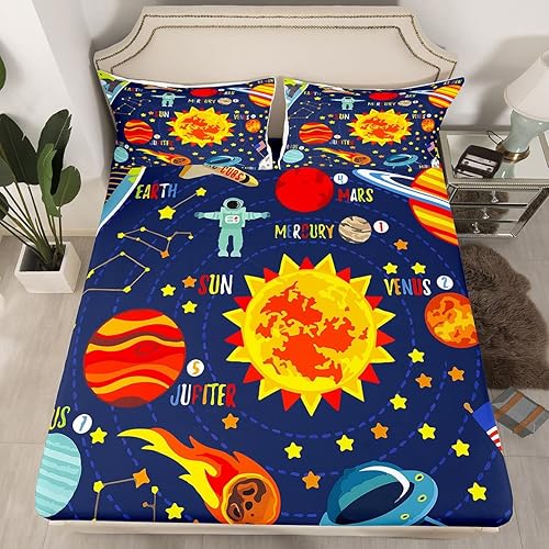 Miniatura 10 de Feelyou Juego de sábanas de 4 piezas con bolsillos profundos y diseño de galaxia arcoíris, tamaño Queen, con bolsillos profundos, 1 sábana alta y 1