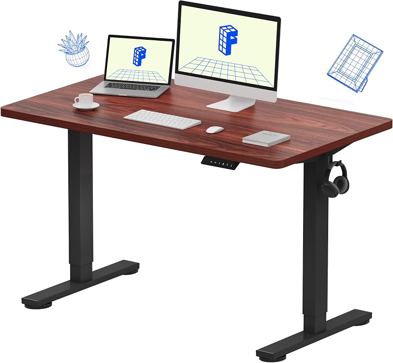 FLEXISPOT EN1 Escritorio de pie de una sola pieza, eléctrico ajustable con 4 ajustes preestablecidos de memoria, capacidad de 176 libras, escritorio estable y silencioso, sin costuras para oficina en casa y monitores duales, caoba de 48 x 24 pulgadas