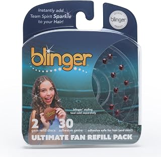 blinger® Ultimate Fan Refill Pack of 30 Dazzling Hair-Safe Gems - Dark Red – as seen on Shark Tank | Hair-Safe Bedazzler Gem Stamper for all the Sports Lovers | Fun Gift, Game Days, Sports