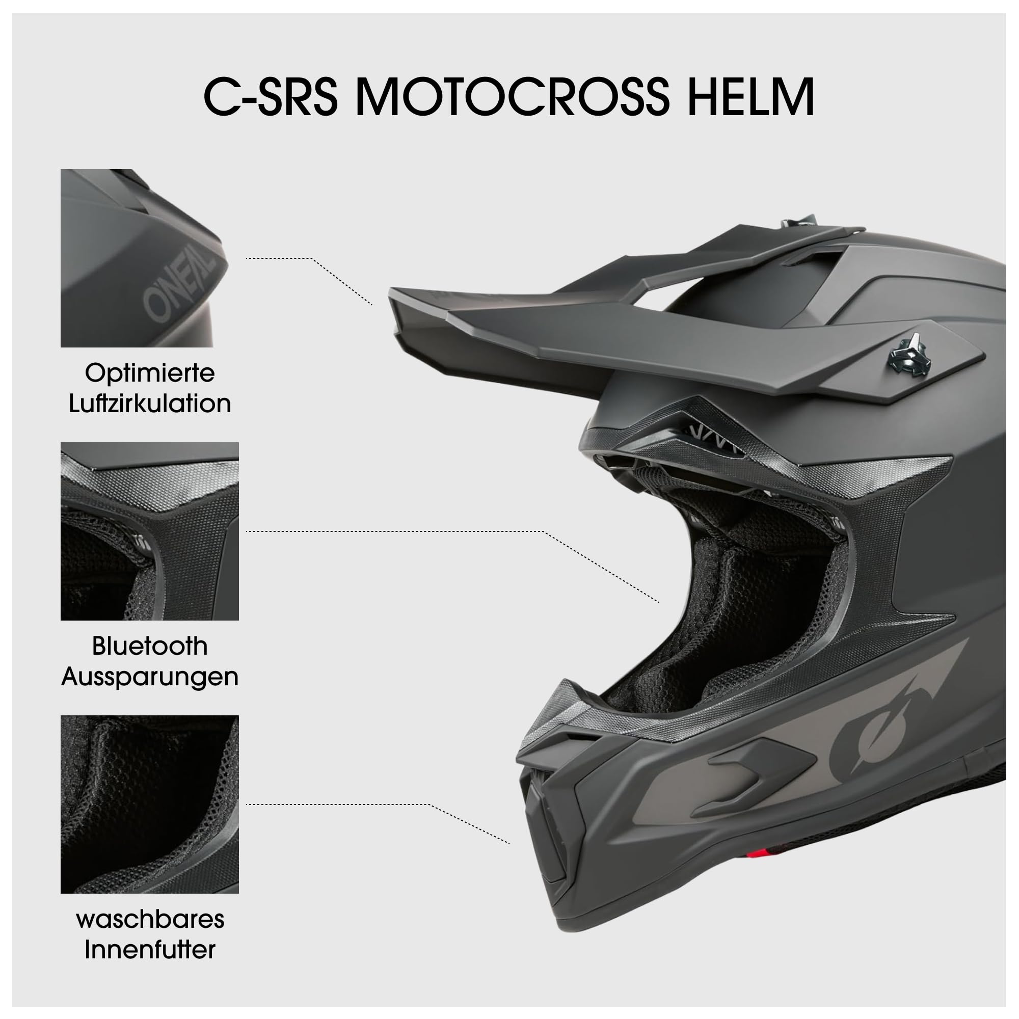 O'NEAL C-SRS Motocross Helm, MX Enduro Motorrad, Starke ABS-Schale, gepolstertes & waschbares Innenfutter, optimale Belüftung, Microlock-Sicherheitsverschluss für Erwachsene (Schwarz M)