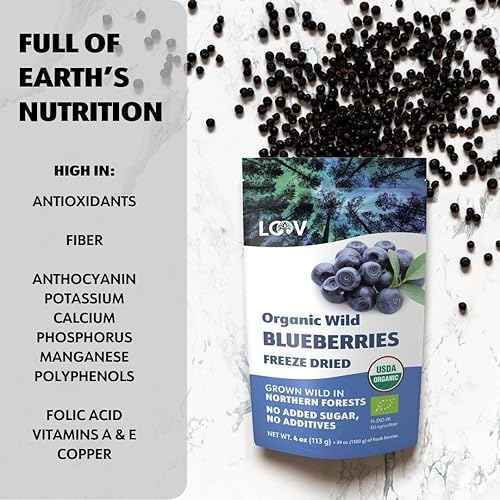 Miniatura 5 de LOOV Arándanos secos orgánicos silvestres, sin azúcar añadido, sin aceite añadido, 4 onzas, arándanos liofilizados orgánicos de bosques nórdicos,