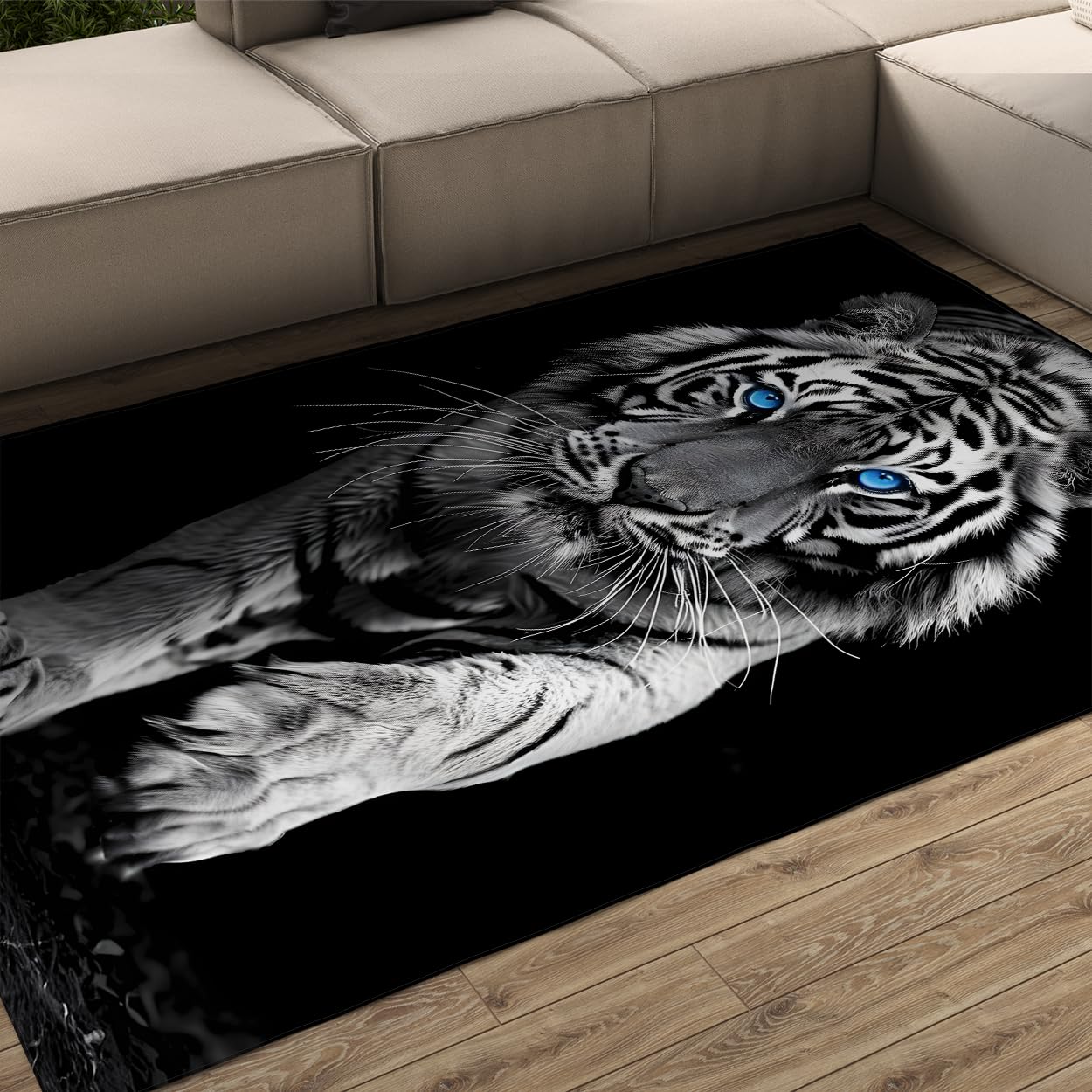 Tapis poils ras tigre noir et blanc 180x240cm pour nettoyer facilement le sol du salon