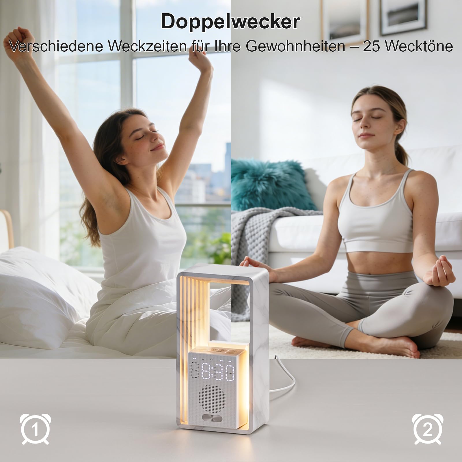 Hensam Tageslichtwecker mit Weißem Rauschen, Lichtwecker mit Sonnenaufgangssimulation, Nachtuhr Wecker mit 20 Naturgeräusche und Timer für Leichtschläfer, Wake up Licht für Kinder, Erwachsene
