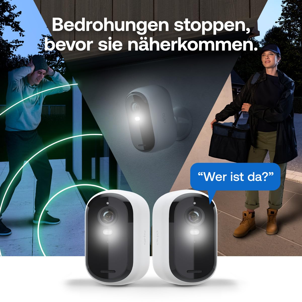 Arlo Essential 3 2K Akku Überwachungskamera Aussen WLAN, Kabellos, 2K Video, Farbnachtsicht, Licht, Bewegungsmelder, Sirene, 2-Wege Audio, Smart Home, mit Secure Plan Testzeitraum, 1er Set