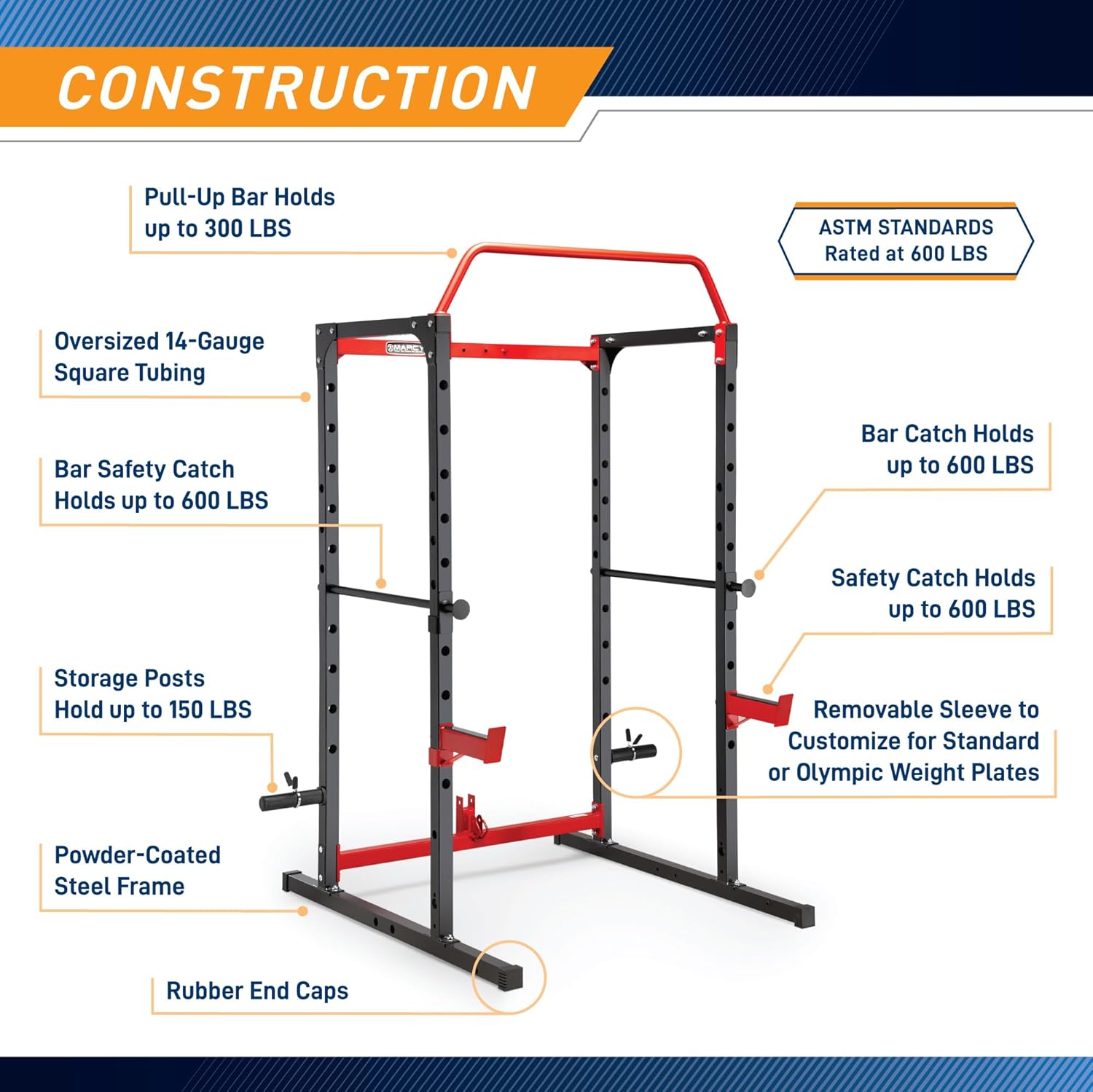 Marcy Power Cage with Pull-Up Bar,Adjustable Bar Catches,Olympic Standard Weight Plate,Accessories Build Your Own Home Gym with Optional Dual Pulley Trolley System for Body Exercise,Strength Training