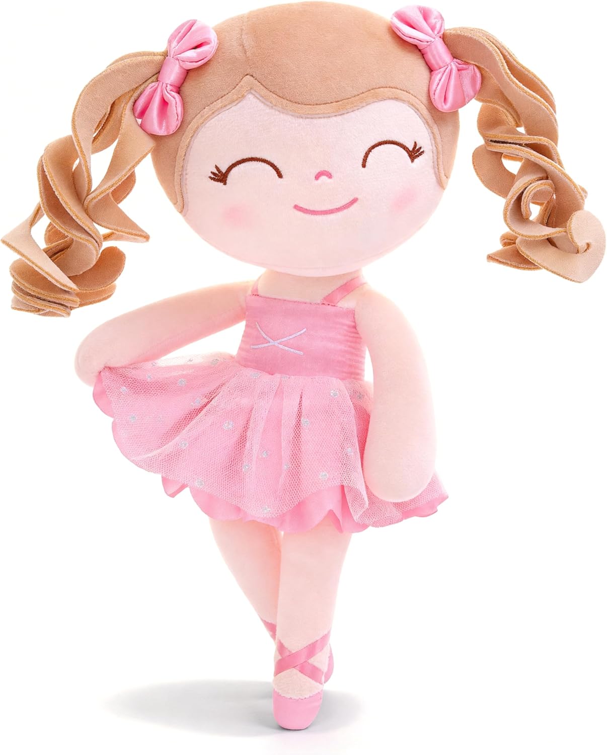 Gloveleya Baby Doll Gifts Plush Curly Hair Ballet Dolls Soft Girl Toys Pink 33CM