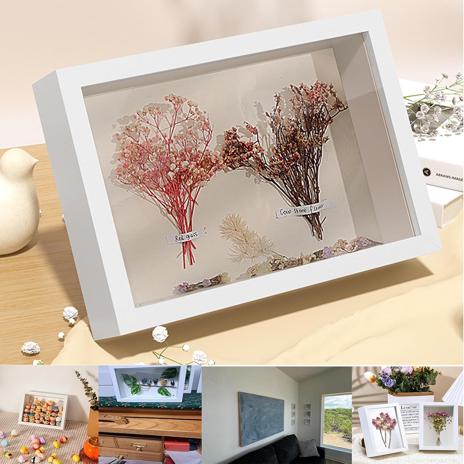 6 Pack 4x6 Shadow Box Frame Display Box, Small Wooden Frame Memory Display Box, 1.2-inch Deep Photo Display Box, Used for Dried Flowers, DIY Handicrafts, Souvenirs, Medals (White)