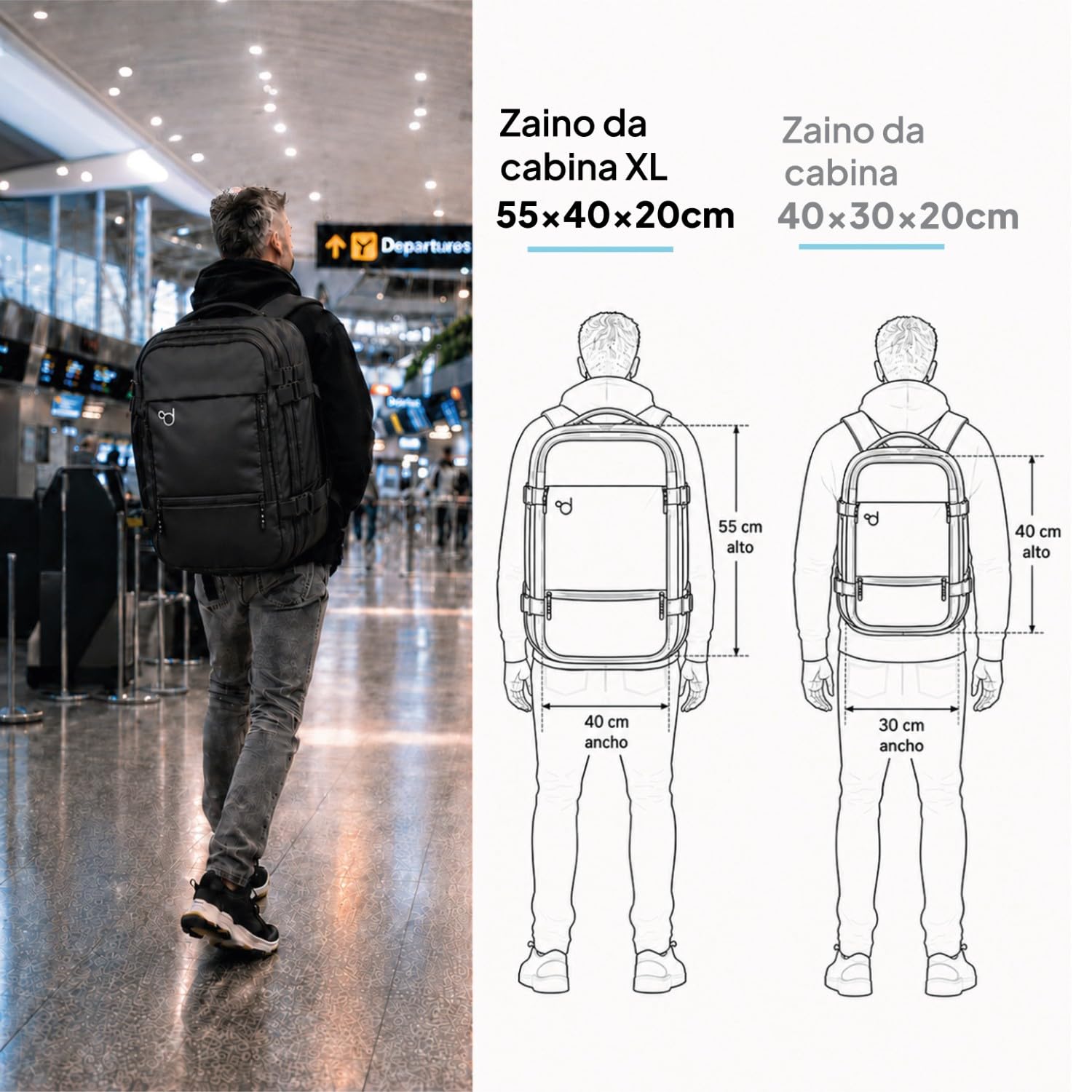 OcioDual Zaino da Viaggio Cabina Grande 55x40x20 cm, Bagaglio a Mano Espandibile fino a 55x40x25 cm, Zaino Valigia da Cabina per Uomo e Donna, Porta PC Laptop 17 Pollici