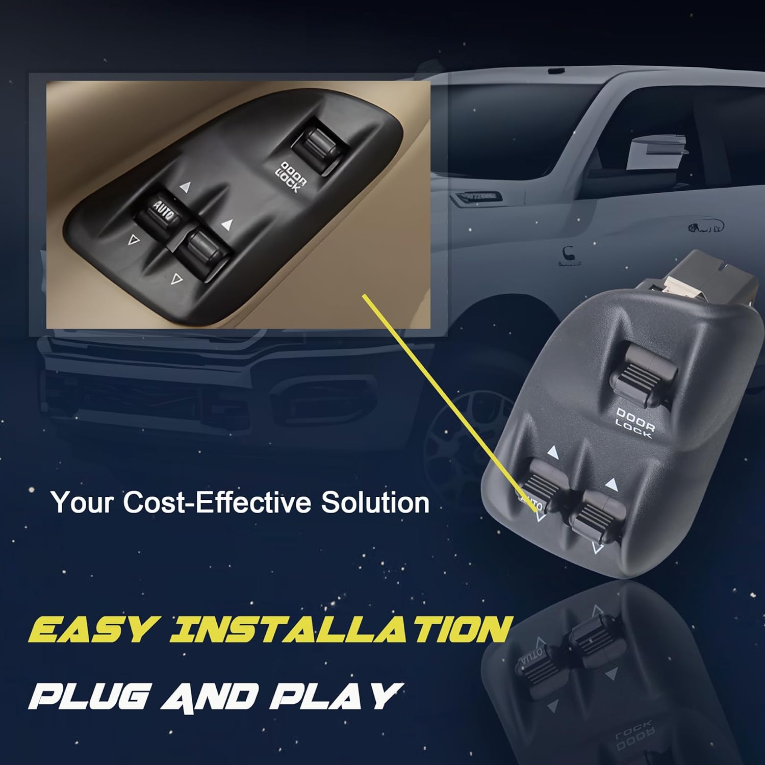 ウィンドウマスタースイッチ&ベゼルアセンブリ 1998-2002 Ram 1500 2500 3500 & 1998 【ブラシレス】