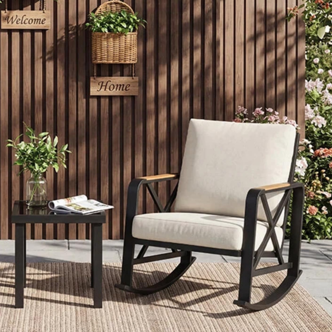 Tribesigns Outdoor Furniture Patio Set, Outdoor Bistro Set with Water-Resistant Glass Table, Patio Armchair and Side Table for Commercial or Residential Use, Black
