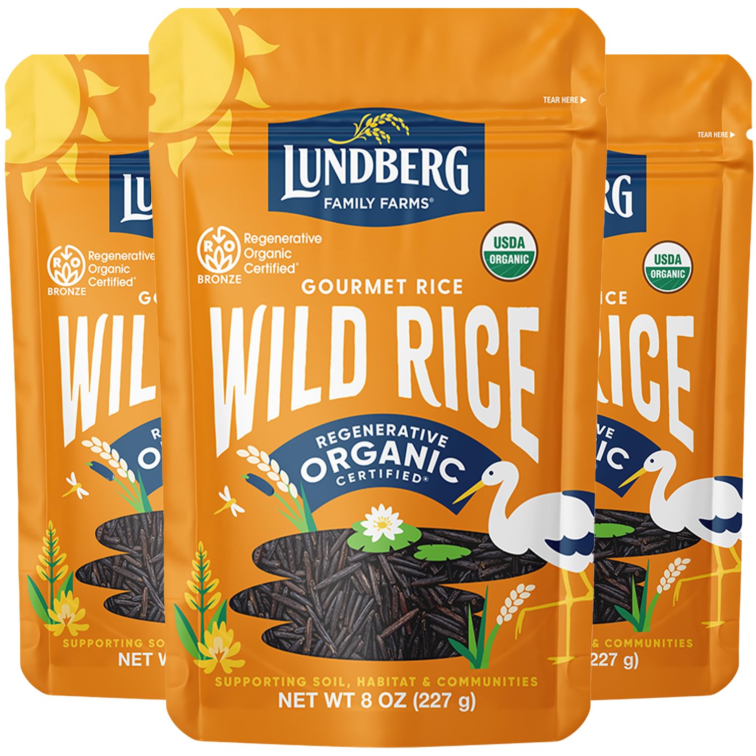 Lundberg Wild Rice, Regenerative Organic Certified, 3-Pack – 100% Natural California Cultivated Wild Black Rice, 8 Oz Ea