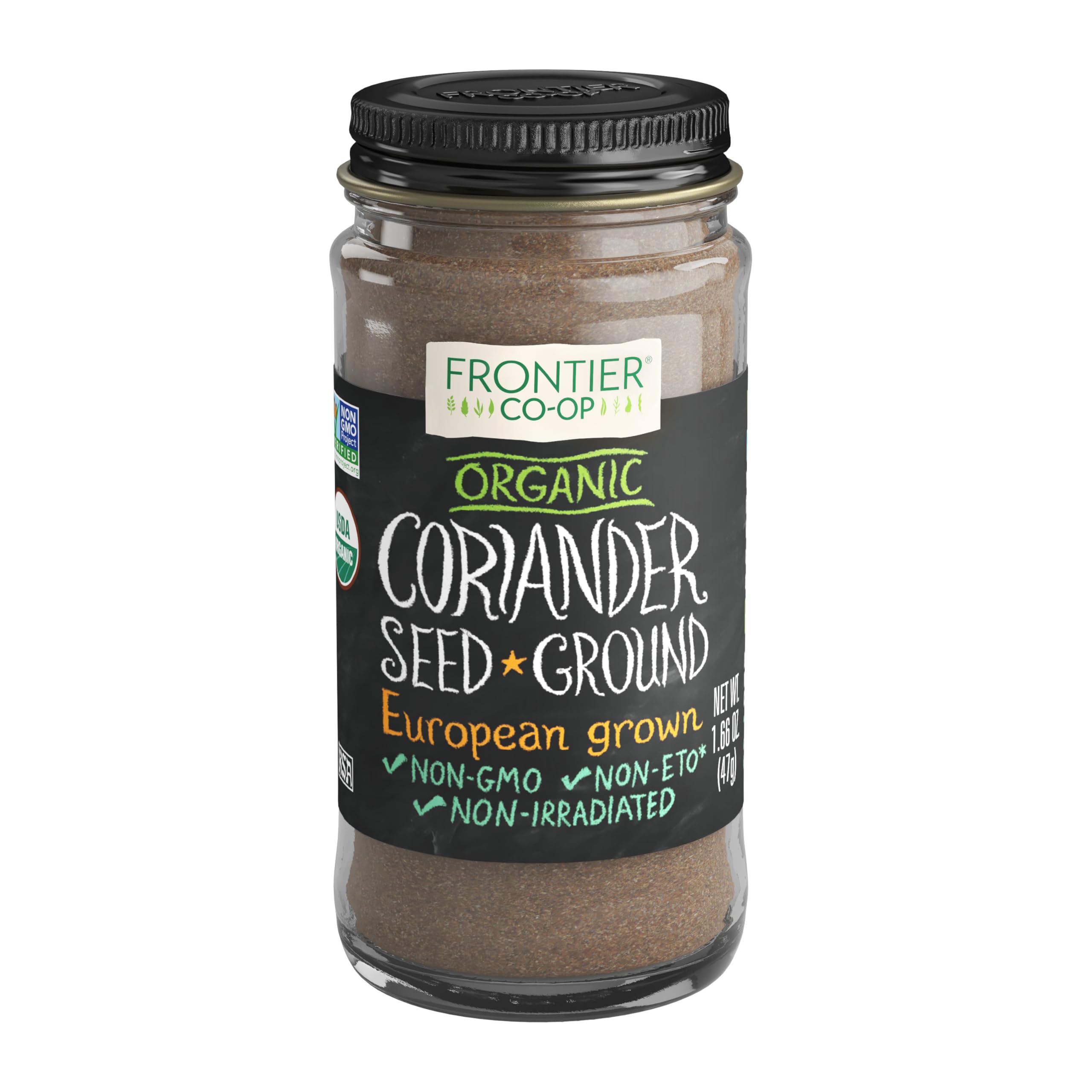 Frontier Co-op Organic Ground Coriander Seed, 1.66 Ounce Bottle, Rich, Bright Aroma, Slight Citrus Undertones