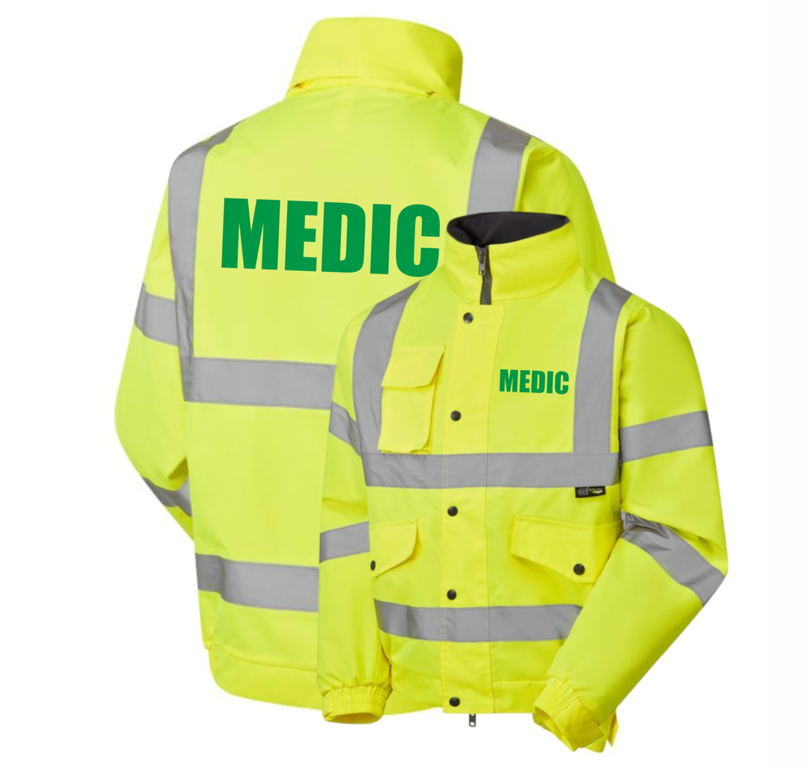 Medic Yellow Hi Vis Bomber Jacket Reflective, Waterproof, Medical, Conforms to EN20471 Class 3, High Visibility, By Brook Hi Vis, XXLarge
