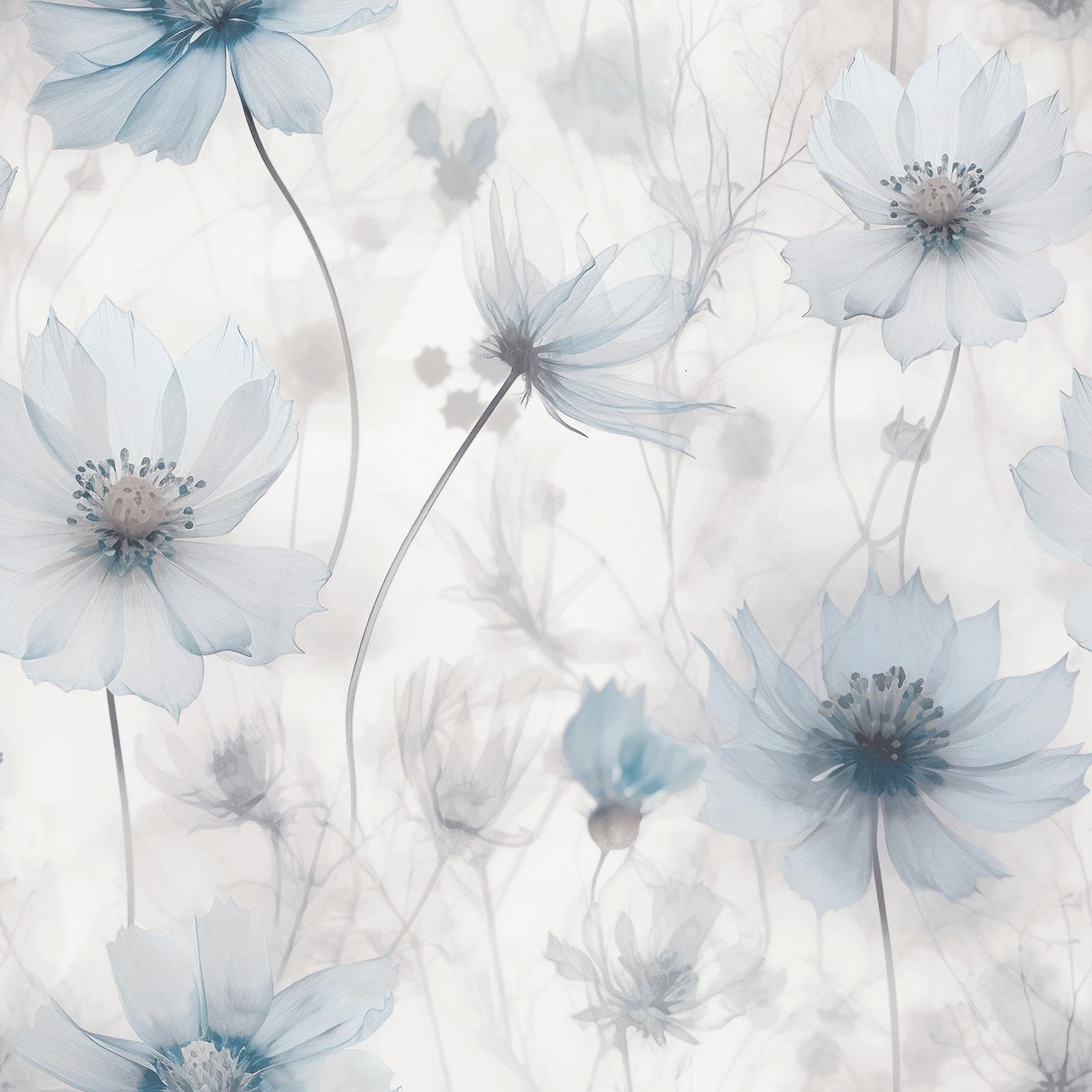 Muriva Lissa Flower Delicate Floral Blossom Blue Metallic Wallpaper 215502