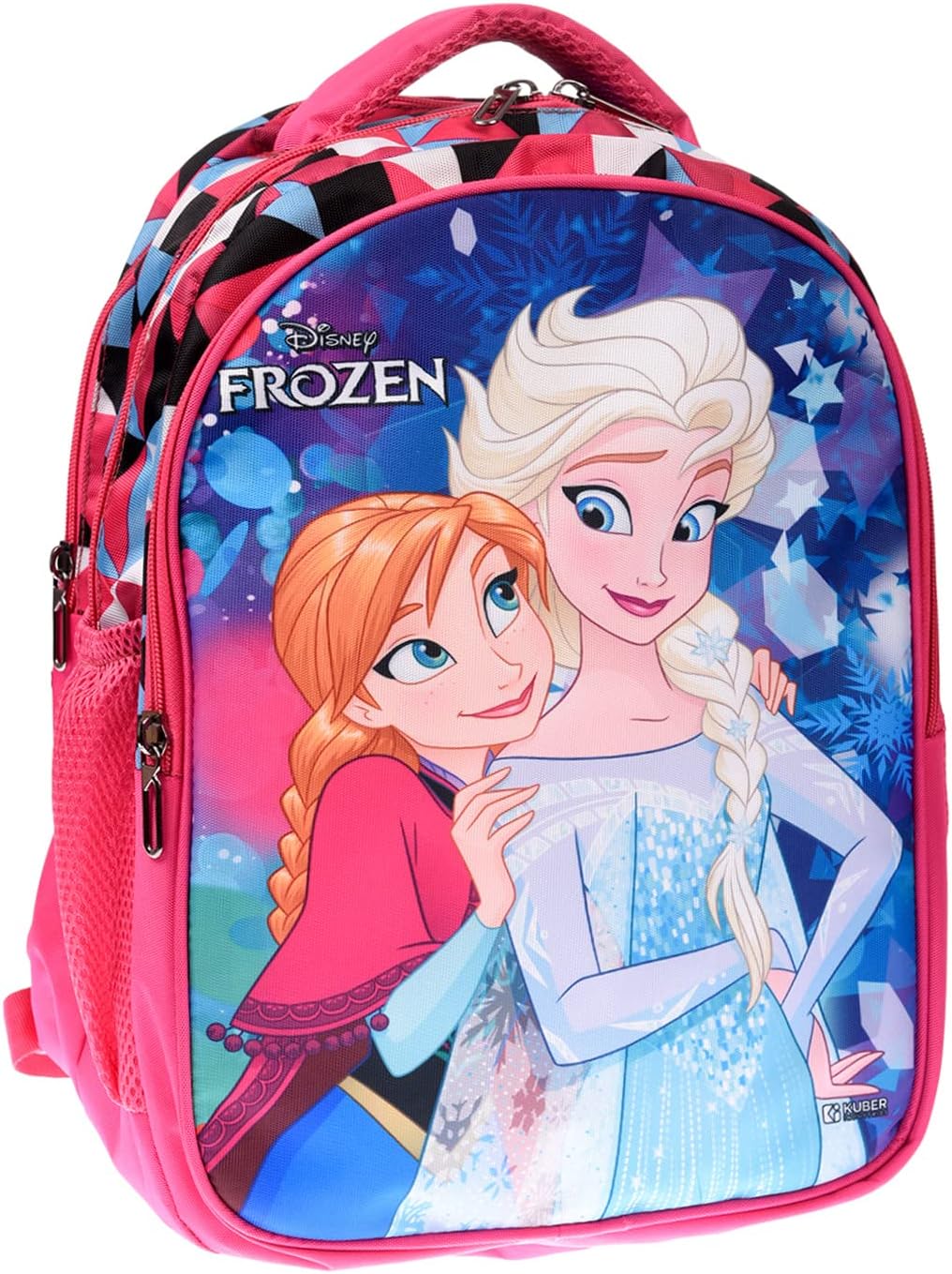 Kuber Industries Disney Frozen Water Resistant Stylish for Girls 12 Years/5-7 Years | with 3 Compartments, Side Pockets, Padded Shoulders | 15 Litre, 14 Inches | Large | Pink School Backpack