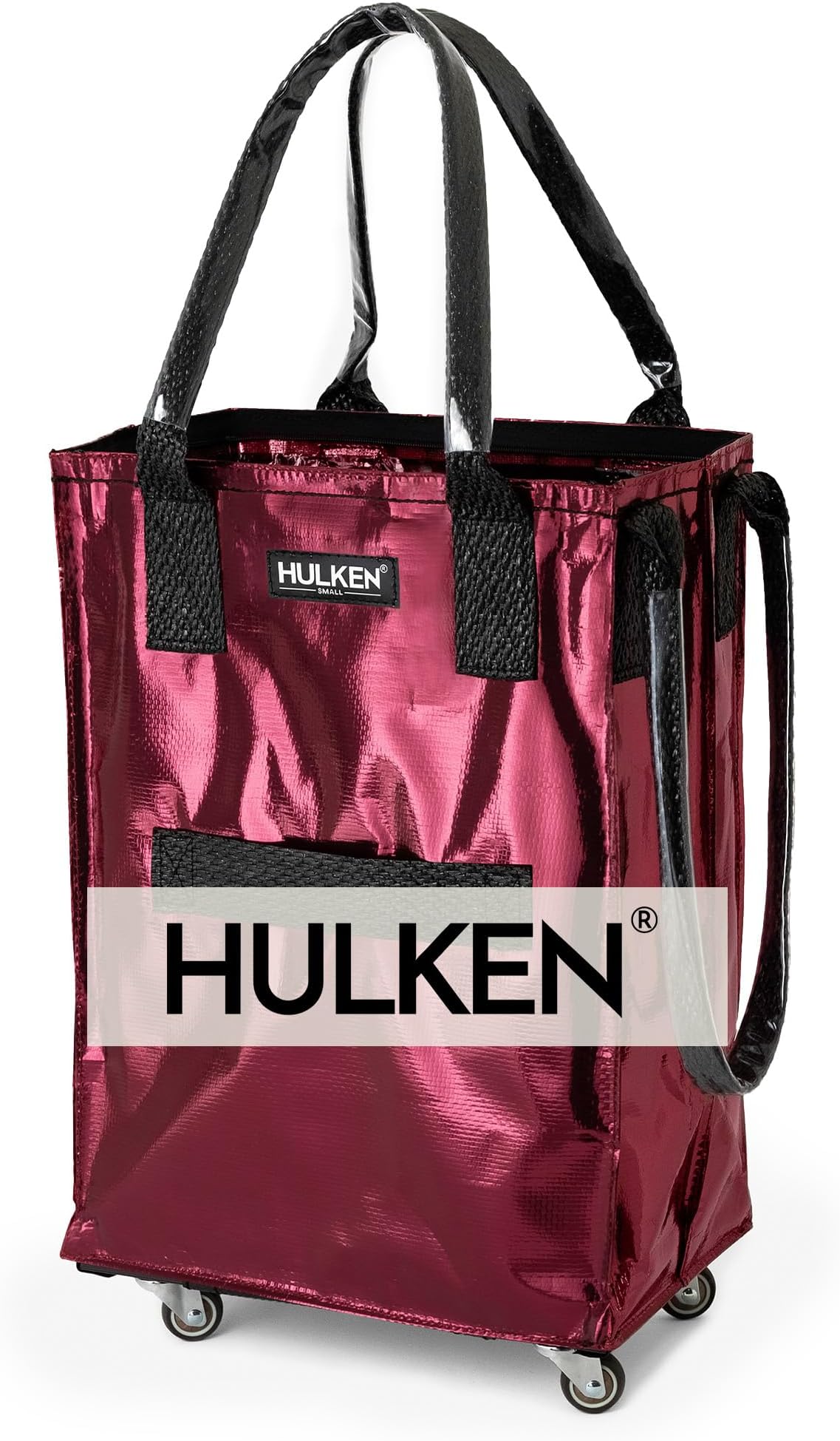 HULKEN (Small, Cosmic Red) Reusable Grocery Bag On Wheels, Shopping Trolley, Rolling Tote, Zipper Closure, Lightweight, Carries Up to 66 lb, Folds Flat