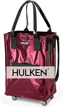HULKEN Small, Cosmic Red Reusable Grocery Bag On Wheels, Shopping Trolley, Rolling Tote, Zipper Closure, Lightweight, Carries Up to 66 lb, Folds Flat | Smart Fold, Elastic Closure, Fits 1 Grocery Bag, Unbreakable Handles, Lightweight.The OG Rolling Tote
