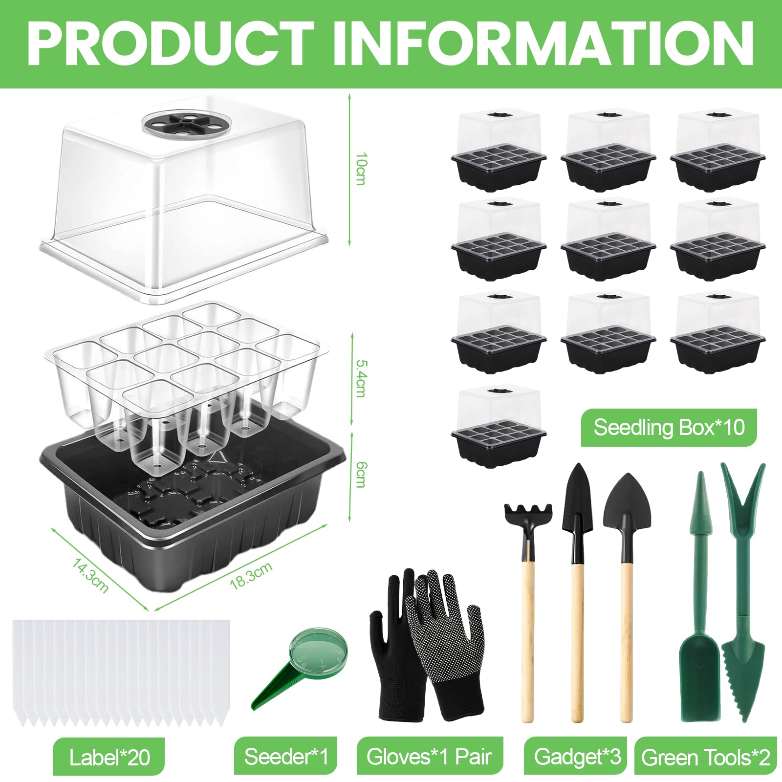 Vassoi per semi,10 Pack 120 Celle Propagator Growing Addensano i Vassoi,Propagator con Coperchi Rialzati,Vassoi Semina,Kit di vassoi di coltivazione di semi di piante riutilizzabili