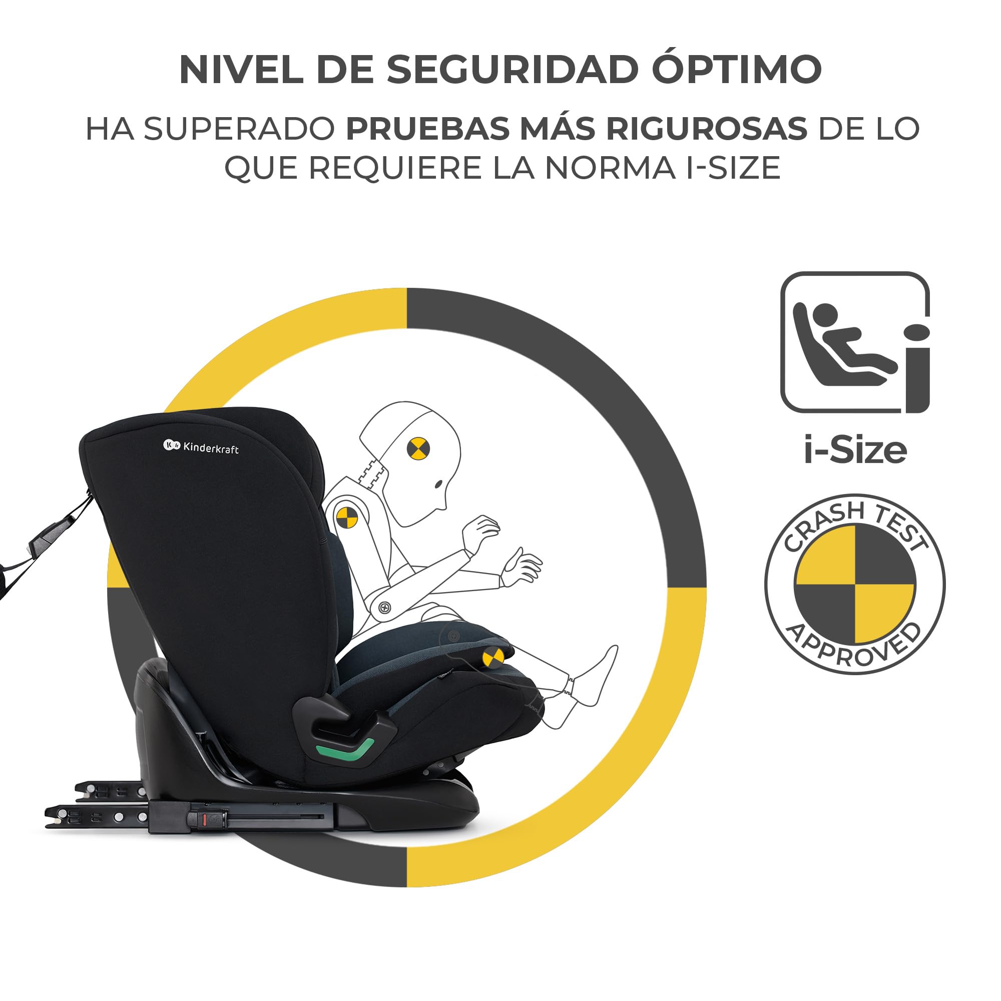 Kinderkraft ONETO3 I-Size Silla de Coche Isofix, Niños Grupo 1/2/3, 9-36 Kg, Normativa R129, Protectores Laterales, Top Tether, Ajustar con una Mano, Easy Grow System, Negro