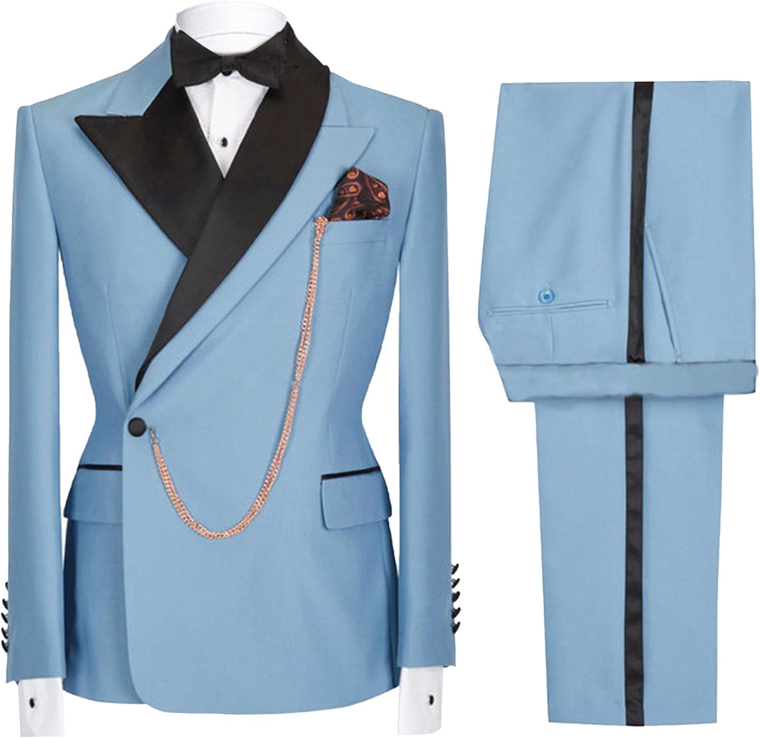 Men's 2 Piece Suit Solid One Button Tuxedo Slim Fit Luxurious Blazer Casual Formal Party Dinner Jacket & Pants