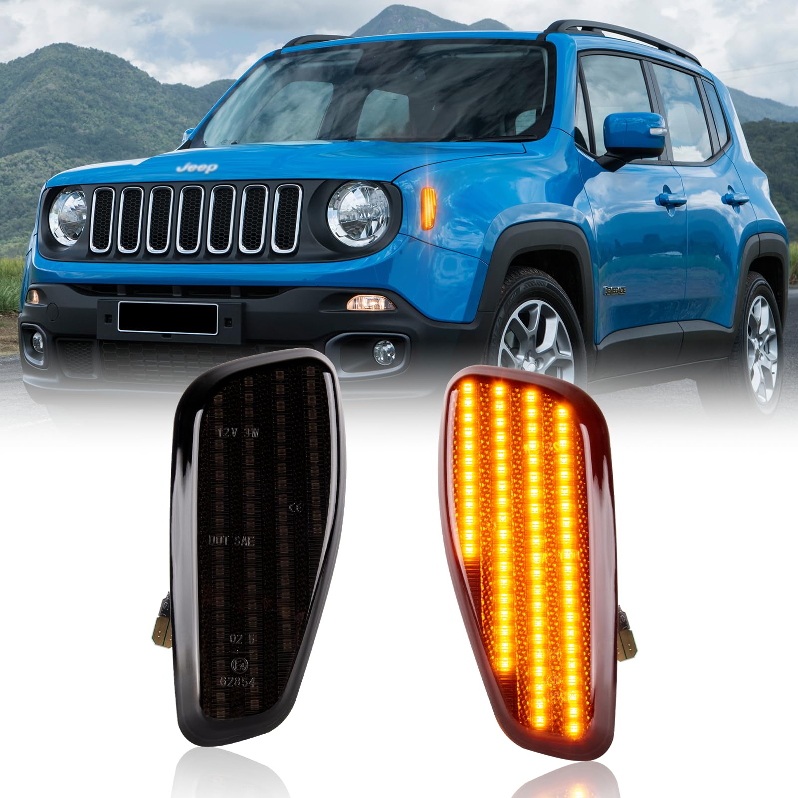 Indicatori Di Direzione LED Laterali Con Lenti Fumé Per Jeep Renegade (2014-2021) - 2 Pezzi, Sostituzione Plug-and-play, Maggiore Visibilità