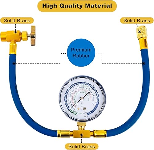 Miniatura 6 de Belleone Kit de recarga de refrigerante R134a, kit de manguera de recarga de CA con manómetro, manguera de recarga de grifo de freón R134a con
