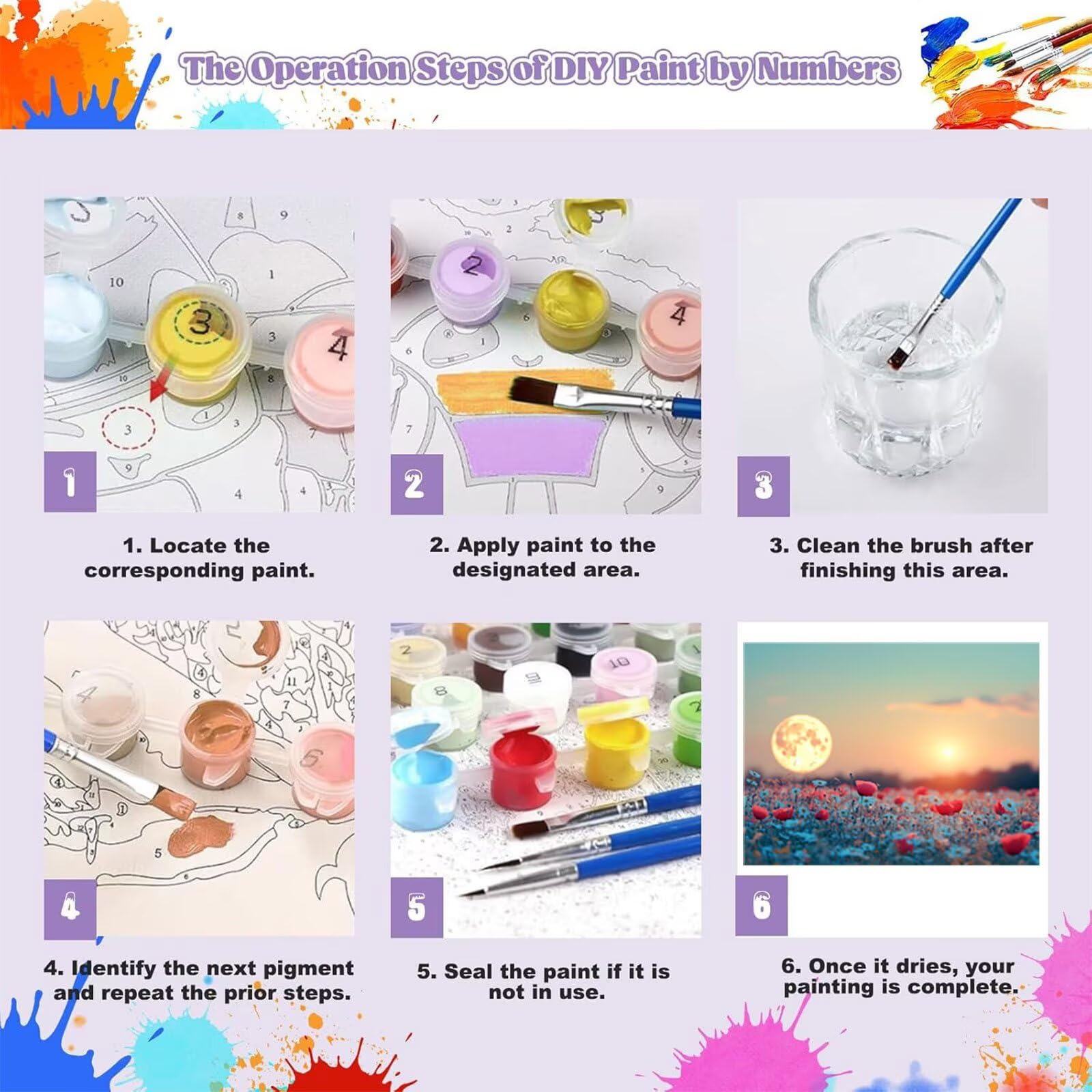 Peinture Numero Adulte Fleur Coloriage par Numero Adulte Lune DIY Paint by Numbers, avec Pinceaux Peinture Loisir Creatif Enfant Numéro D'art Cadeau Femme, Pour Decoration Maison 60x80cm H - 919