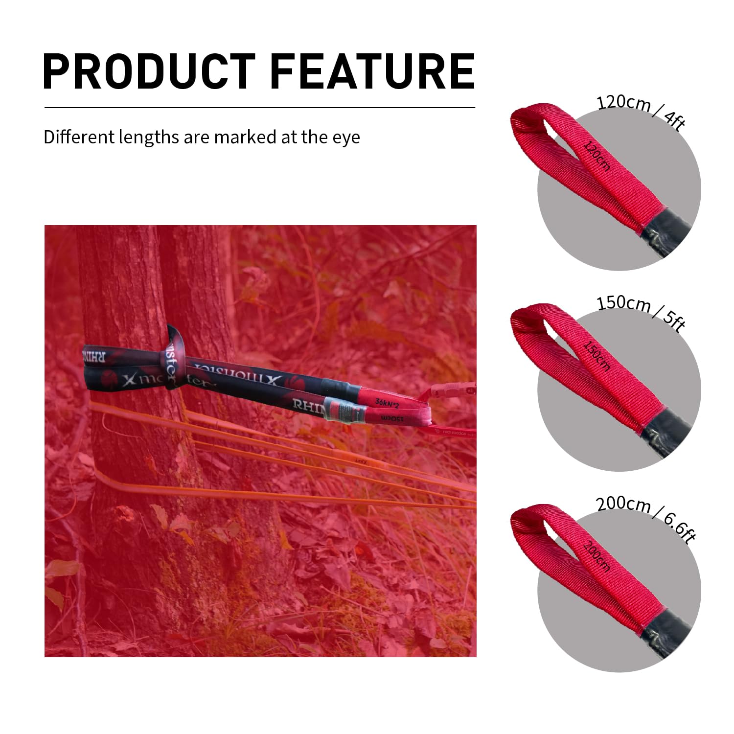 Xmonster Rhino Max - Eslinga de anclaje de doble núcleo de alta resistencia, 36 kN + 36 kN, ligera, resistente al desgaste (1,2 m y 2 m)