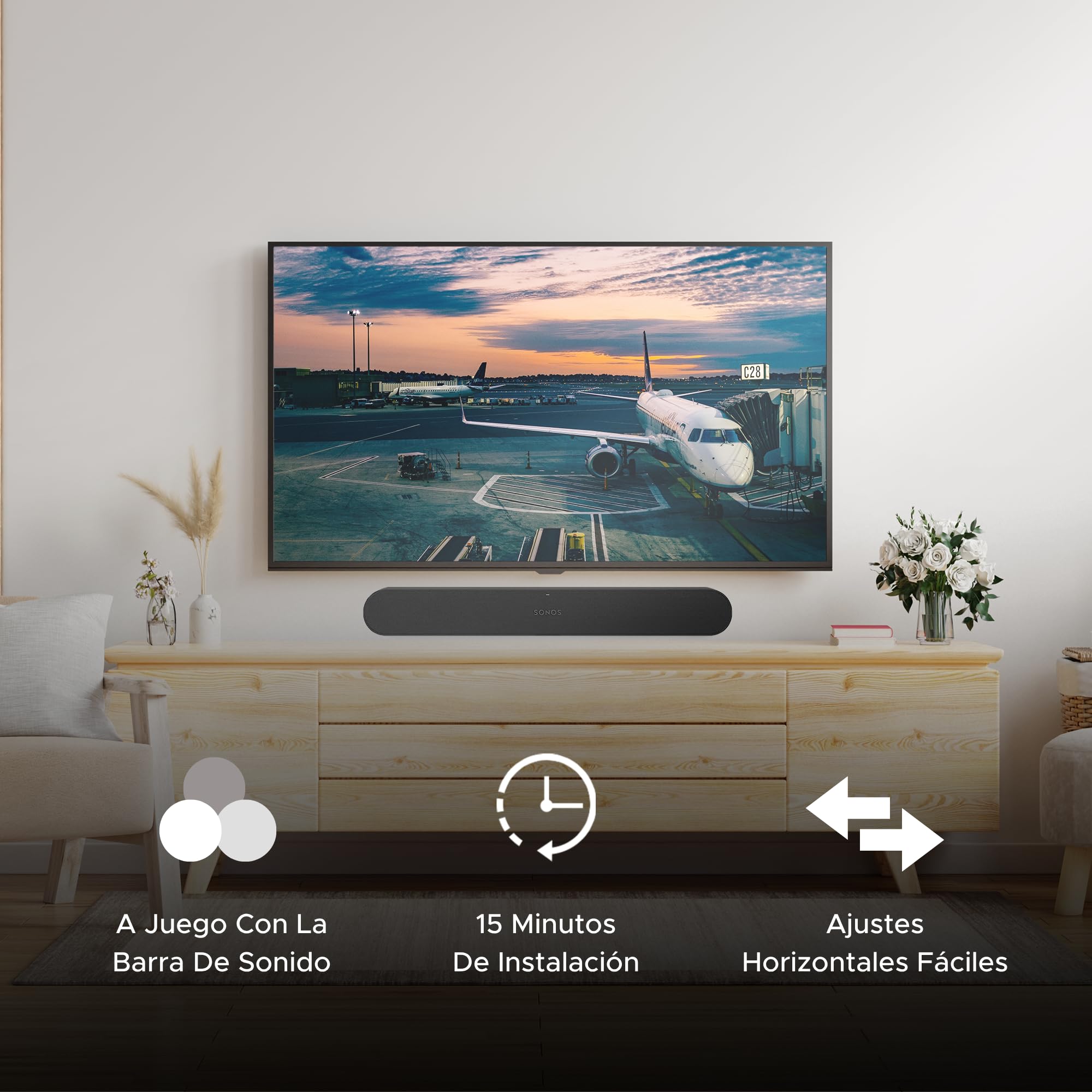Soporte de barra de sonido para barra de sonido Sonos Ray Incluye hardware de montaje, soporte de pared de barra de sonido de estilo flotante para debajo de la TV o arriba, fácil de instalar, Negro