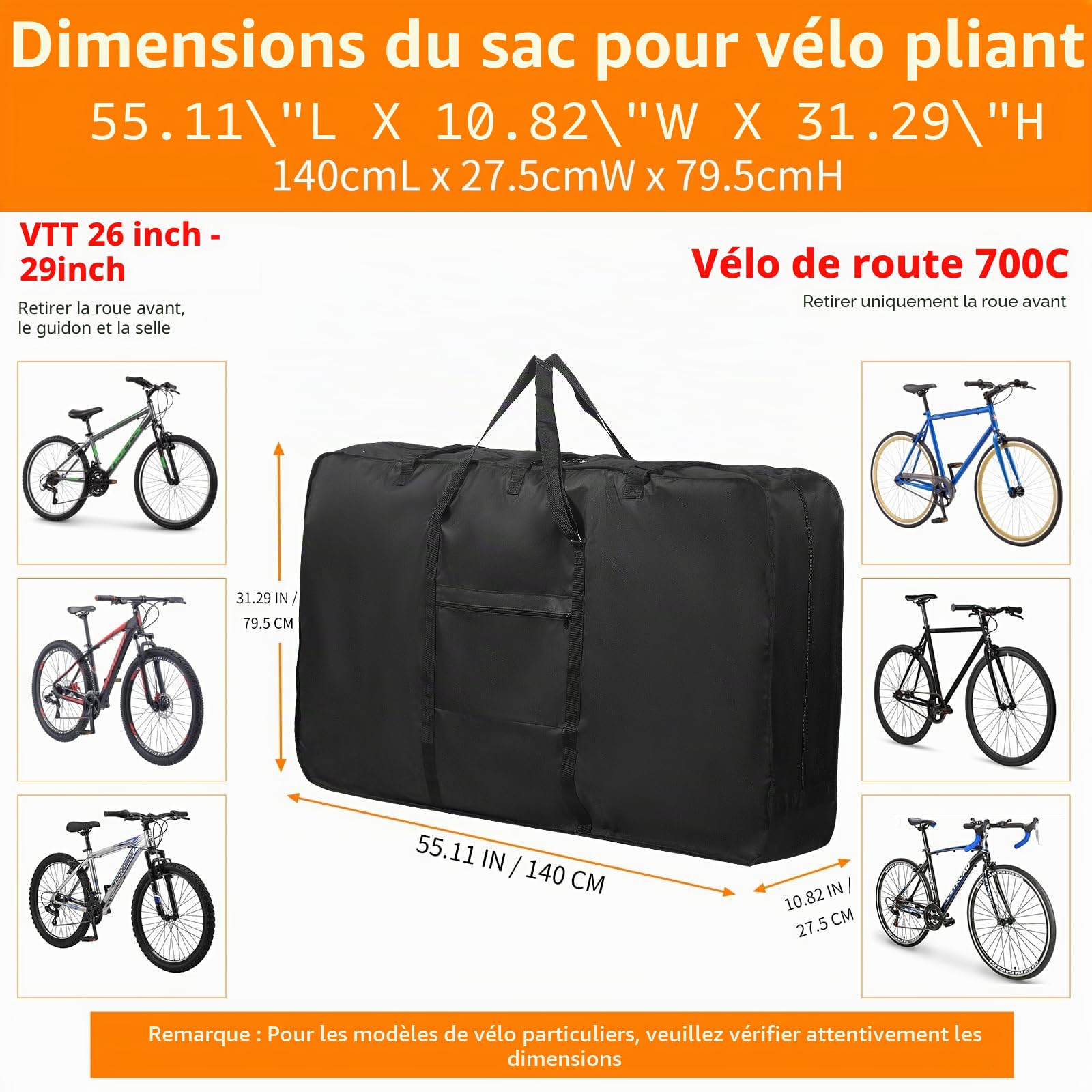 Sac de voyage pour vélo de route 900D amélioré, sangle solide et compartiments séparés