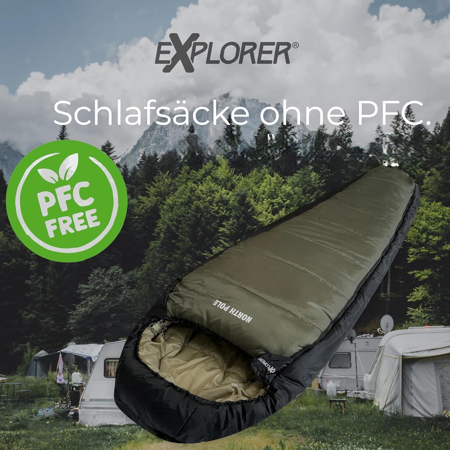 Explorer® Northpole Schlafsack Outdoor -21°C -4°C [300GSM] 3-4 Jahreszeiten Winter Mumienschlafsack Erwachsene mit wasserdichter Unterseite YKK Zip für Camping und Reisen